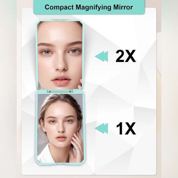 Small Compact Mirror, 1x/2x Travel Magnifying Mirror, Handheld Portable Folding - Picture 2 of 9